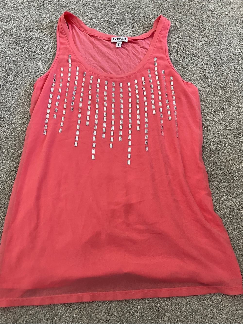 Express Coral Tank with Front Embellished Crystal Accents S